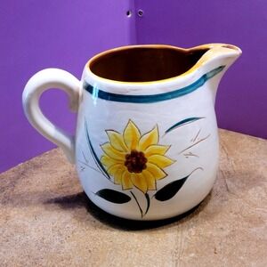 64 oz Stangl Terra Rose Garden Flower Sunflower Pitcher Creamer Made in USA 6 in
